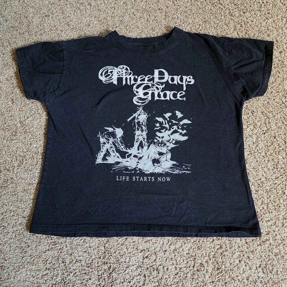 Three Days Grace Life Starts Now Band Tee Black Graphic T-Shirt Womens XL